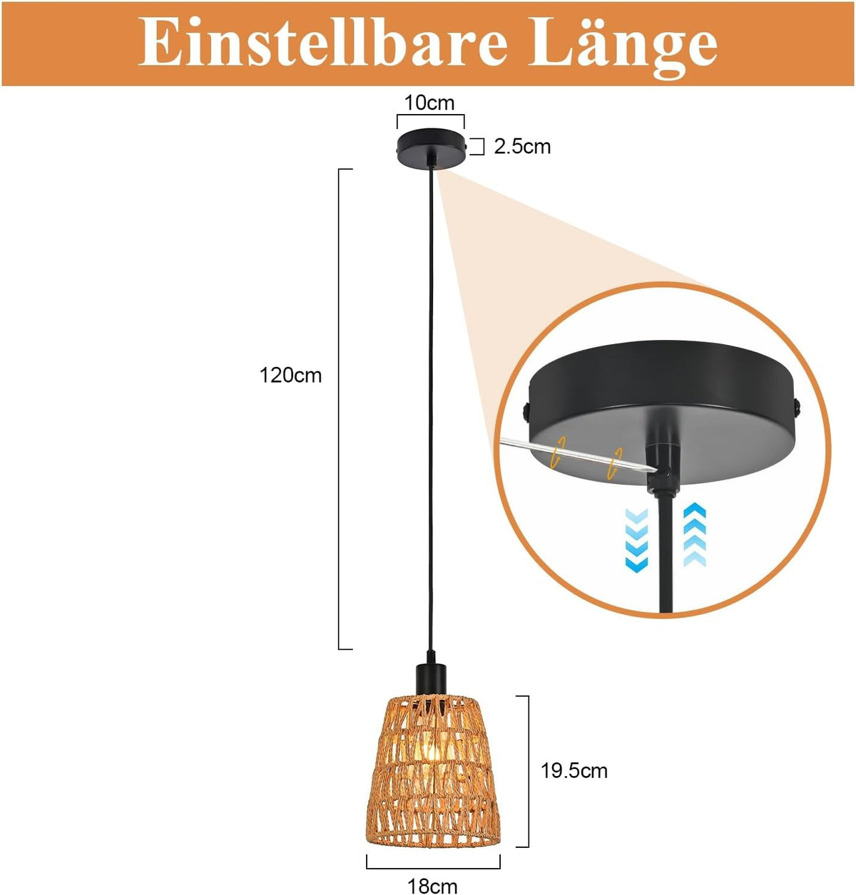 ZMH Hängelampe Boho Pendelleuchte Rattan 1 Flammig Esstischlampe