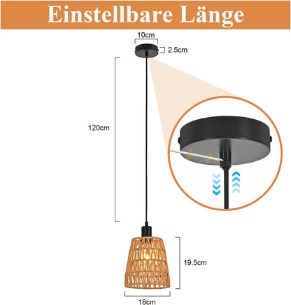 ZMH Hängelampe Boho Pendelleuchte Rattan 1 Flammig Esstischlampe