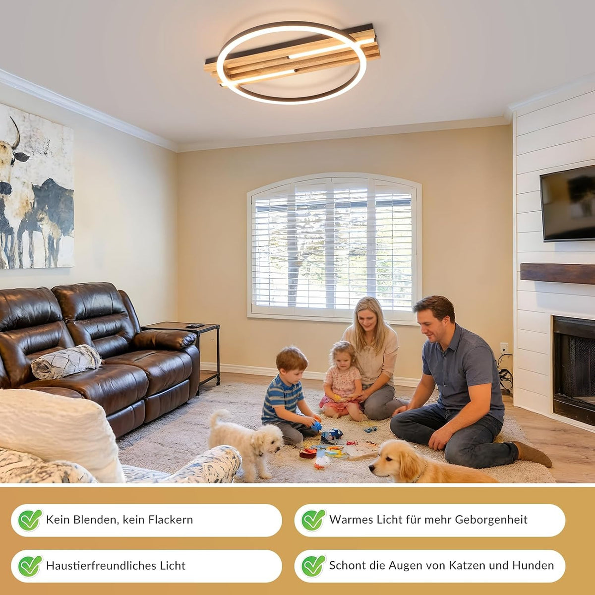 ZMH LED Deckenleuchte Holz Deckenlampe:38cm Wohnzimmer 3000K