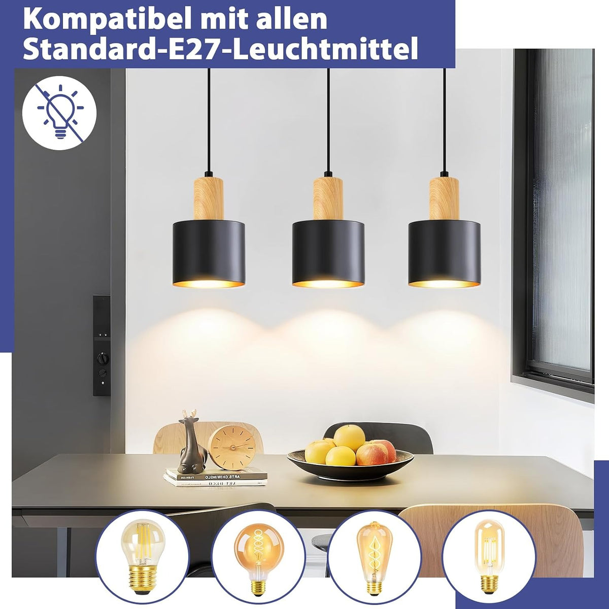 ZMH Pendelleuchte Esstisch E27 Hängelampe Vintage Küchenlampe