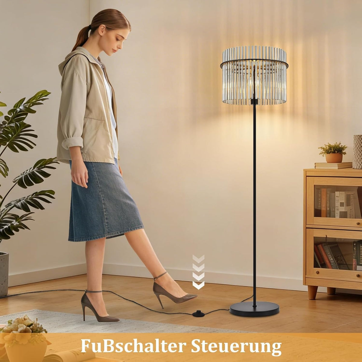 ZMH Stehlampe Schwarz Stehleuchte Glas Standleuchte Wohnzimmer E27