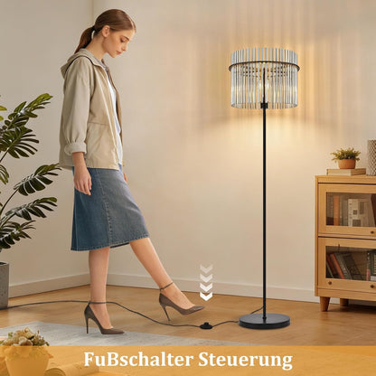 ZMH Stehlampe Schwarz Stehleuchte Glas Standleuchte Wohnzimmer E27