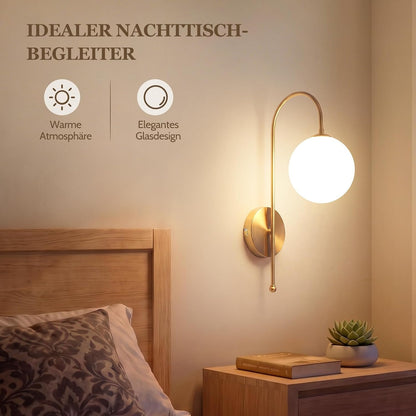ZMH Wandleuchte Innen Wandlampe Schlafzimmer G9 Flurlampe Gold Glaskugel