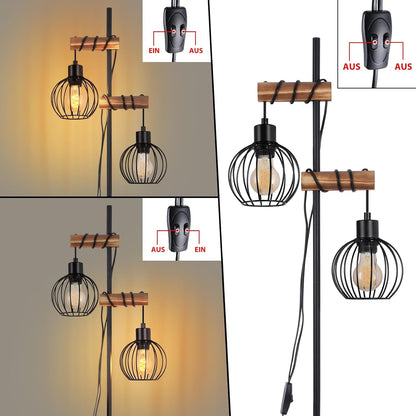 ZMH Stehlampe Wohnzimmer Holz Stehleuchte Schwarz im industrial Design