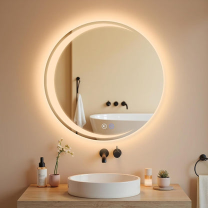 ZMH Badezimmerspiegel mit Beleuchtung Badspiegel Rund - Runder IP44 50cm LED Spiegel mit Touch Dimmbar Rundspiege Beschlagfrei Beleuchtet Bad mit Licht für Badezimmer WC