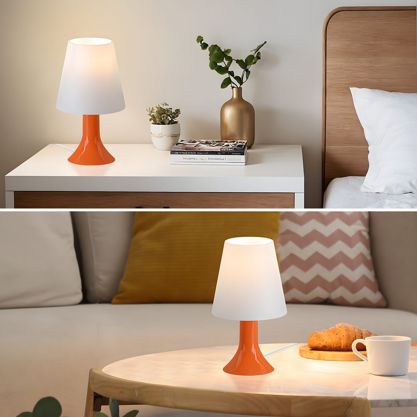 Nachttischlampe Wohnzimmer Tischleuchte mit Kabel - Tischlampe 2er Set Kleine Lampe E14 Tischlampen Orange Moderne Landhausstil für Esstisch Schlafzimmer - Ohne Leuchtmittel