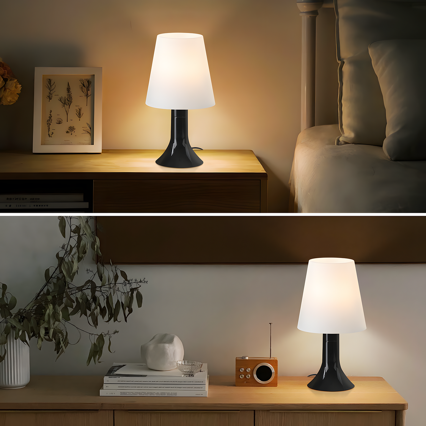 Nachttischlampe Wohnzimmer Tischlampe mit Kabel - Tischleuchte 2er Set Kleine Lampe Schwarz E14 Tischlampen Moderne Landhausstil für Esstisch Schlafzimmer - Ohne Leuchtmittel