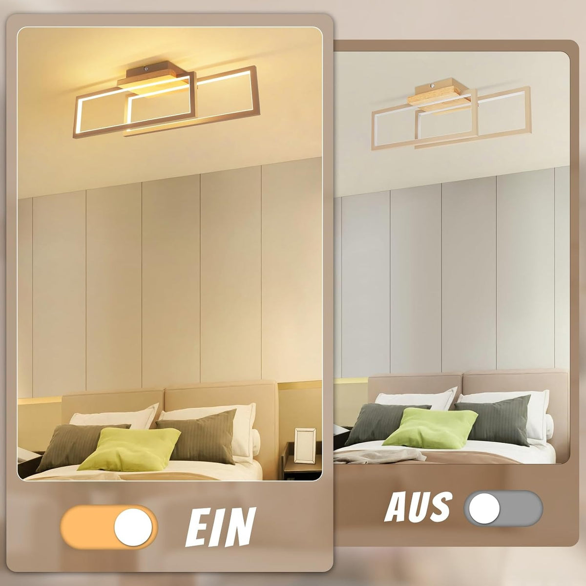 ZMH Deckenlampe LED Deckenleuchte Schlafzimmer 24W Holz 48cm Flurlampe