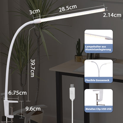 ZMH Schreibtischlampe LED Klemmbar - Wei? Tageslichtlampe Schreibtisch Lampe mit 3 Farbtemperatur und 5 Helligkeitsstufen Tischleuchte USB B¨¹rolampe 5W Arbeitsplatzleuchte Klemmlampe f¨¹r B¨¹ro