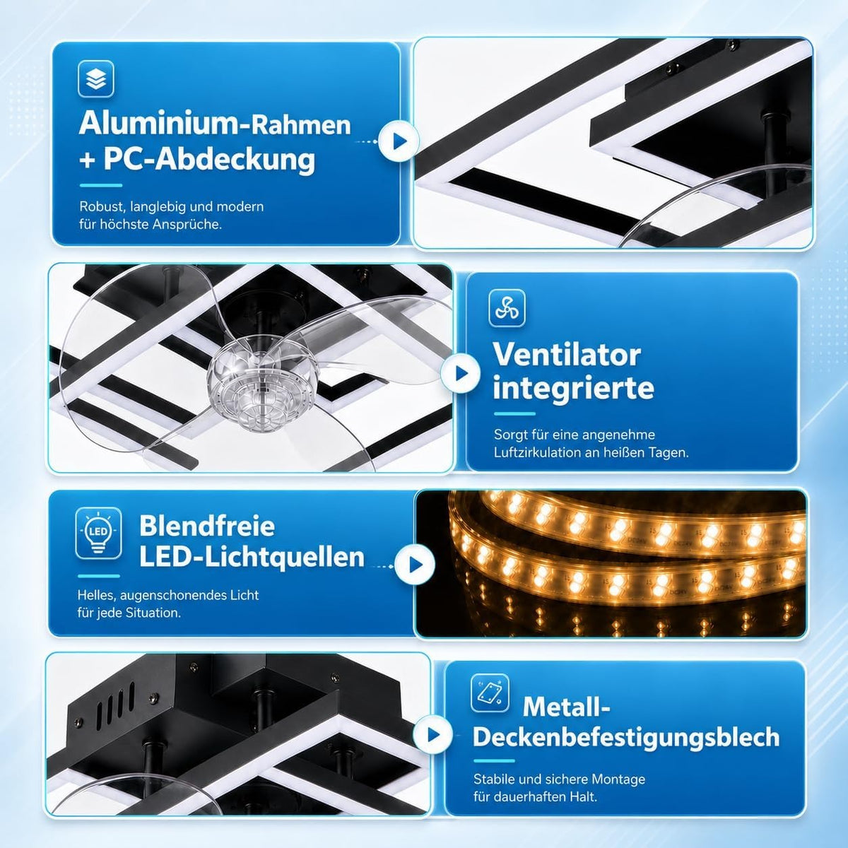 ZMH LED Deckenventilator mit Licht Modern Schwarz 29W Dimmbare