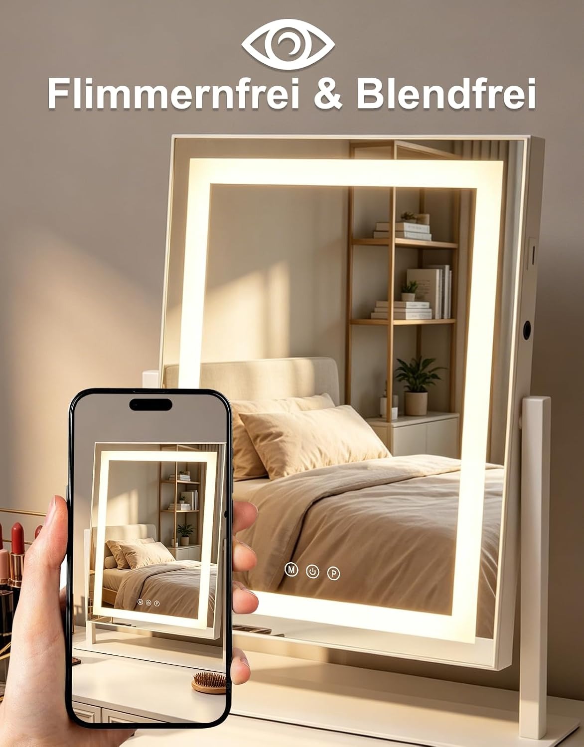 ZMH Schminkspiegel mit Beleuchtung Hollywood Spiegel - 30×40CM LED Vanity Mirror Klein Kosmetikspiegel mit Licht Tischspiegel 3 Modi Schminktischspiegel Touch Dimmbar
