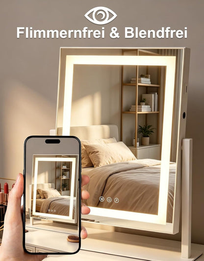 ZMH Schminkspiegel mit Beleuchtung Hollywood Spiegel - 30×40CM LED Vanity Mirror Klein Kosmetikspiegel mit Licht Tischspiegel 3 Modi Schminktischspiegel Touch Dimmbar