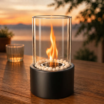Bioethanol Tischkamin Zylinder 12,3 × 21 cm – Rauchfrei & Geruchsneutral für Innen und Außen