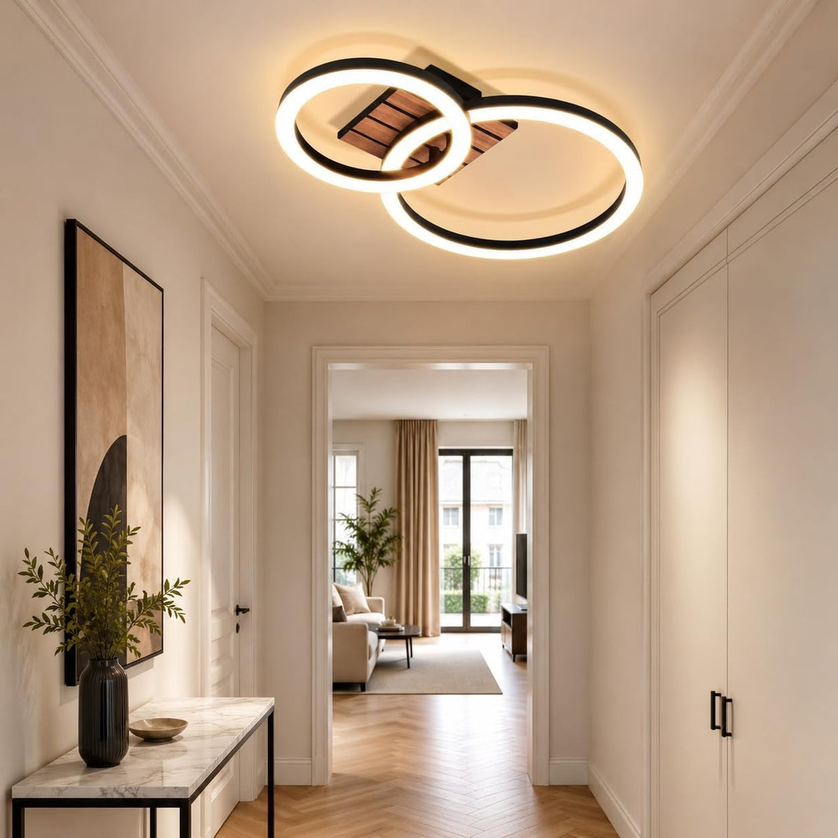 ZMH Deckenleuchte Wohnzimmer Deckenlampe LED 2-Ring Design Küchenlampe