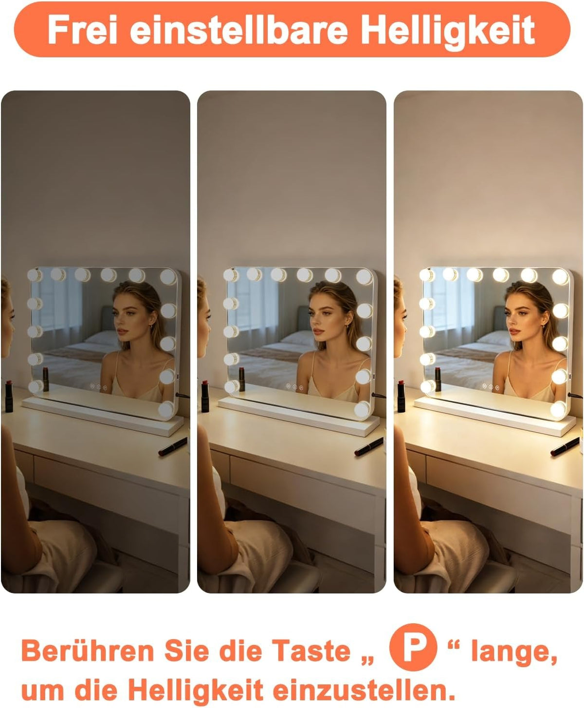 ZMH Hollywood Schminkspiegel Spiegel mit Beleuchtung - 50×40CM LED Vanity Mirror Klein Kosmetikspiegel mit Licht Tischspiegel 3 Modi Schminktischspiegel Touch Dimmbar