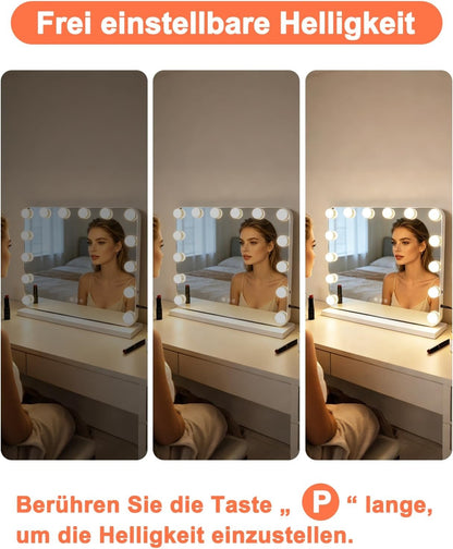 ZMH Hollywood Schminkspiegel Spiegel mit Beleuchtung - 50×40CM LED Vanity Mirror Klein Kosmetikspiegel mit Licht Tischspiegel 3 Modi Schminktischspiegel Touch Dimmbar