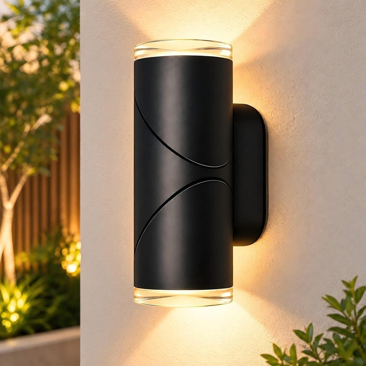 ZMH LED Wandleuchte Aussen Außenlampe Schwarz 10W 3000K Glas