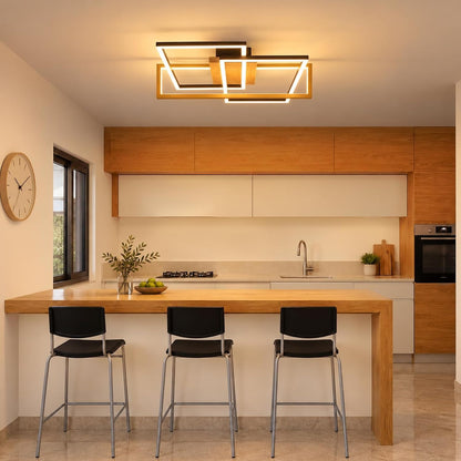 ZMH Deckenlampe Wohnzimmer LED Schwarz Deckenleuchte 46W Holz Küchenlampe
