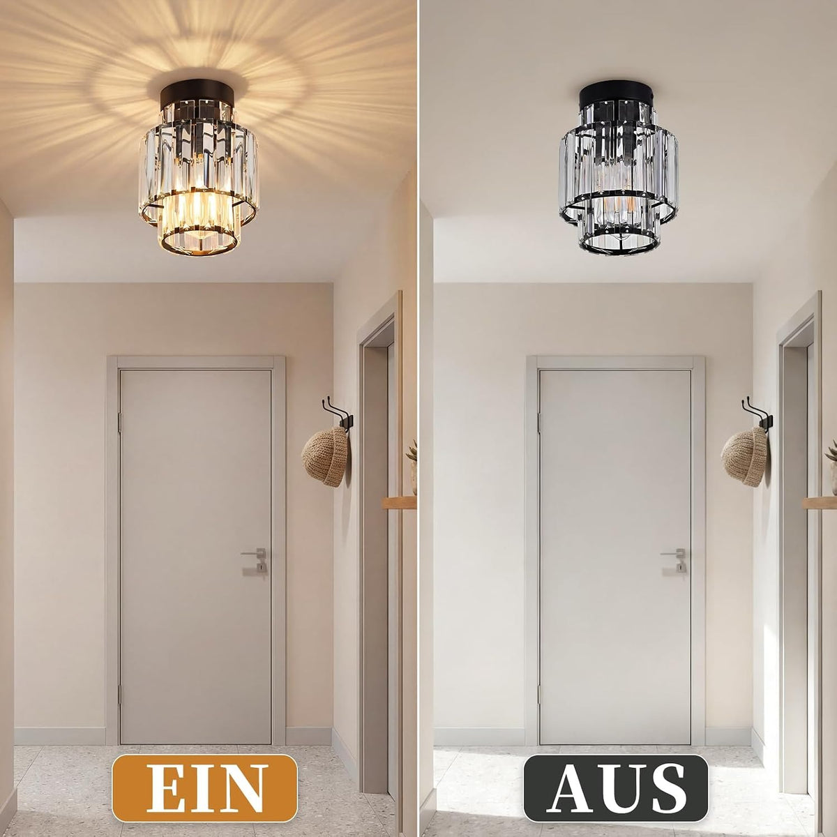 ZMH Deckenleuchhte Kristall Moderne Deckenlampe Schwarz Kronleuchter Vintage Flurlampe Decke Schlafzimmerlampe E27 Küchenlampe