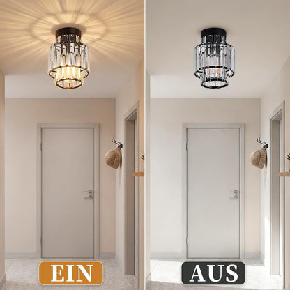 ZMH Deckenleuchhte Kristall Moderne Deckenlampe Schwarz Kronleuchter Vintage Flurlampe Decke Schlafzimmerlampe E27 Küchenlampe