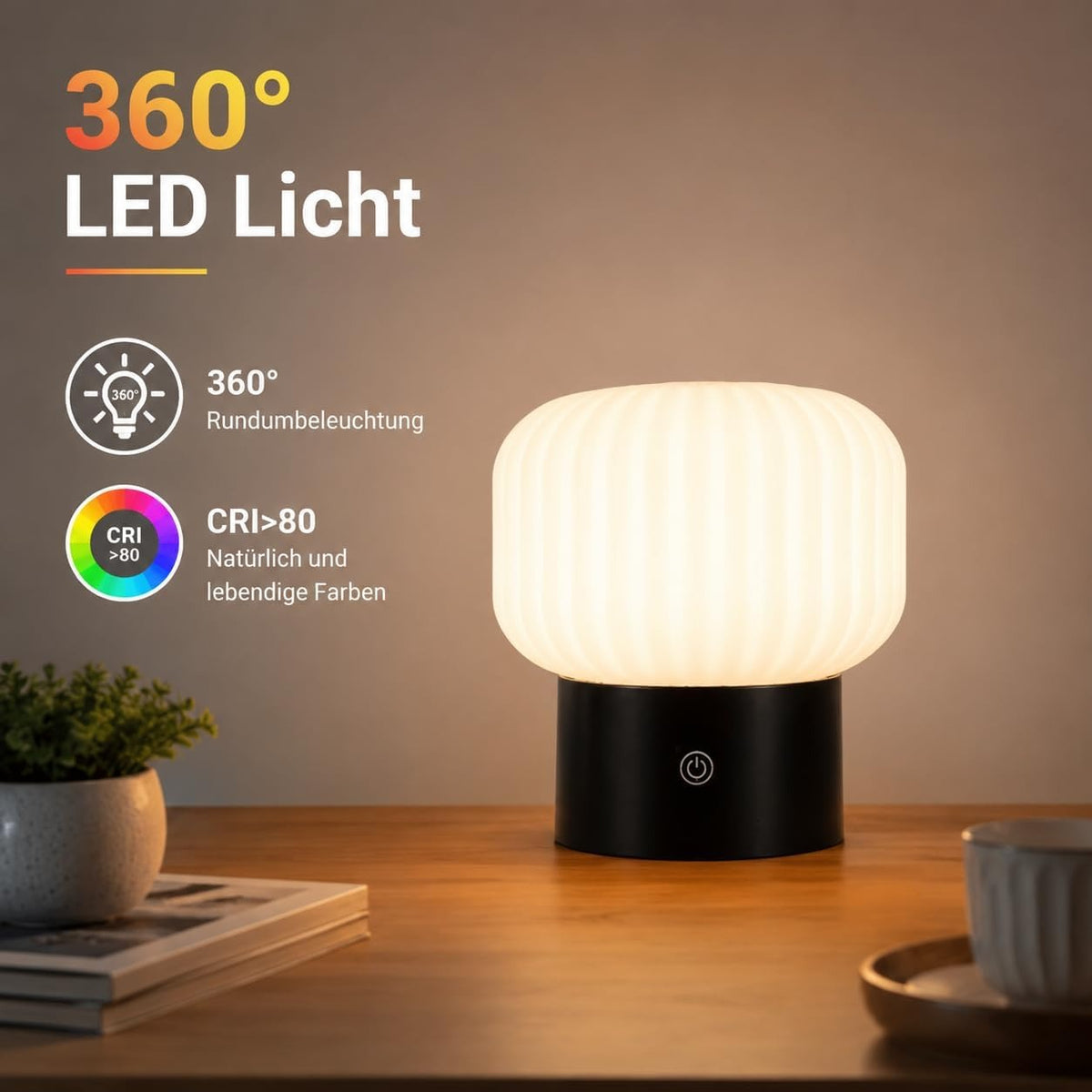 ZMH Tischlampe Kabellos Nachttischlampe Akku LED Aufladbar Tischleuchte Dimmbar