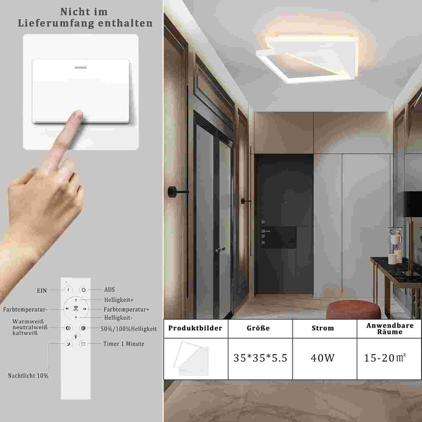 ZMH Deckenlampe Deckenleuchte LED- moderne lampen wohnzimmer 40W Schlafzimmerlampe dimmbar mit Fernbedienung Weiß Wohnzimmerlampe Design Küchenlampe Deckenbeleuchtung für Küche Flur