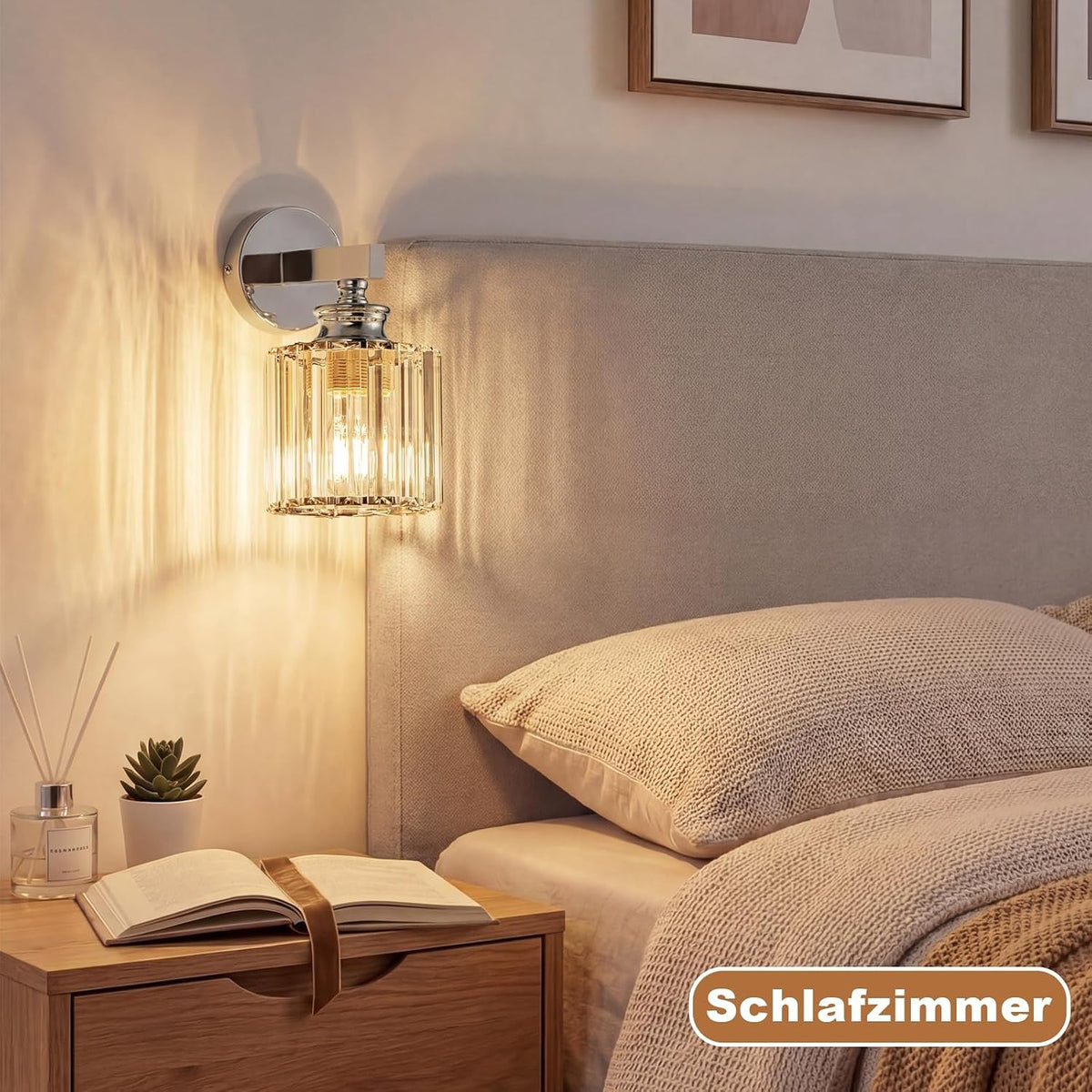 ZMH Wandleuchte Innen Moderne-Wandlampe Kristall Wandbeleuchtung E27 Nachttischlampe Wand Flurlampe Wand 1 Flammig für Schlafzimmer Wohnzimmer Treppenhaus Flur