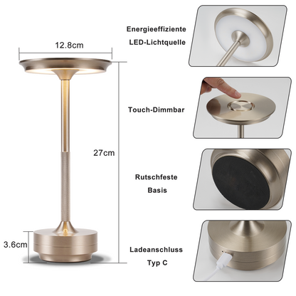 Nachttischlampe Kabellos Tischlampe Akku - LED Tischleuchte Touch Dimmbar Lampe mit USB Aufladbar Batterie Tischlampen Nickel f¨¹r Modern Fensterbank Wohnzimmer Kinderzimmer Schlafzimmer