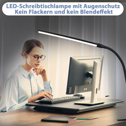 ZMH Schreibtischlampe LED Klemmbar - Schreibtischleuchte Schwarz 3 Farben und 5 Helligkeitsstufen USB 5W Tageslichtlampe Augenschutz Schwanenhals Tischlampe f¨¹r B¨¹ro Arbeitszimmer Schneider