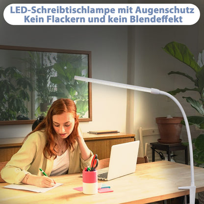 ZMH Schreibtischlampe LED Klemmbar - Wei? Tageslichtlampe Schreibtisch Lampe mit 3 Farbtemperatur und 5 Helligkeitsstufen Tischleuchte USB B¨¹rolampe 5W Arbeitsplatzleuchte Klemmlampe f¨¹r B¨¹ro