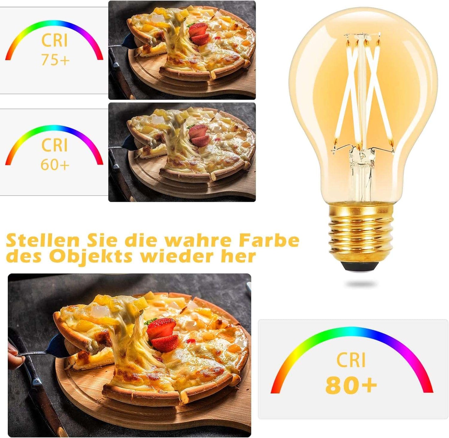 ZMH 6 Stück LED Glühbirne E27 Vintage Lampe - A60 Warmweiss Filament Leuchtmittel Edison Retro Glühlampe 2700K 4W Warmweiß Birne Glas Antike Energiesparlampe für Hotel Haus Café Bar