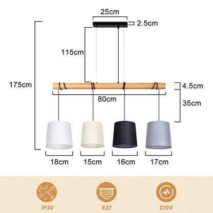 ZMH  Pendelleuchte Esstisch H?ngelampe Vintage - Esszimmerlampe Holz E14 H?ngeleuchte 4 Flammig K¨¹che Wei? Esstischlampe aus Stoff Pendellampe Metall f¨¹r Esszimmer Wohnzimmer Arbeitzimmer B¨¹ro