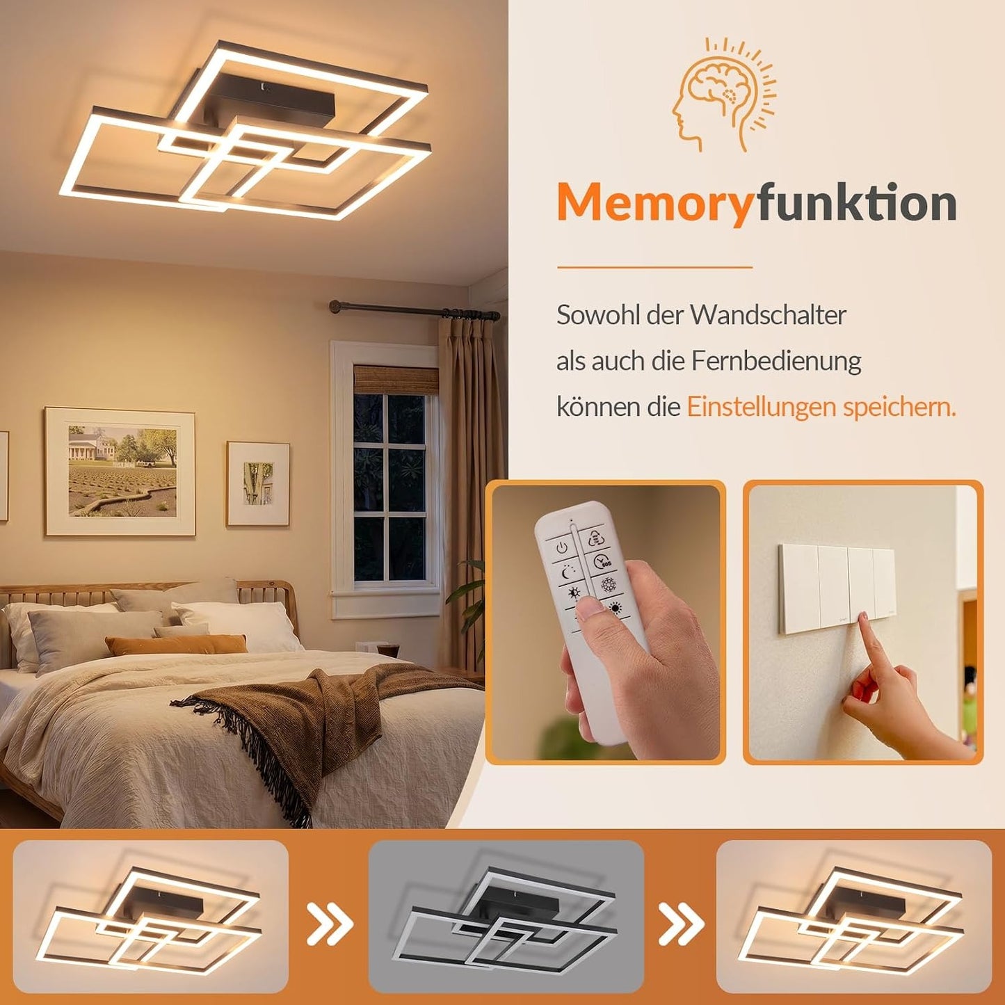 ZMH LED Deckenlampe, 31W Deckenleuchte Wohnzimmer mit Fernbedienung