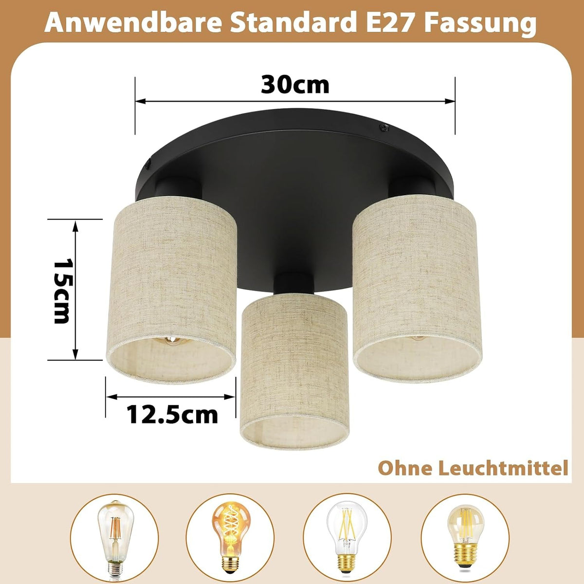 ZMH Deckenlampe 3 Flammig Deckenleuchte Flur Schlafzimmerlampe