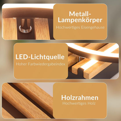 ZMH LED Deckenleuchte Holz Deckenlampe:38cm Wohnzimmer 3000K