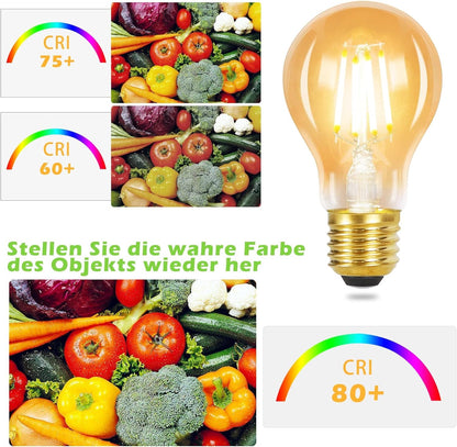 ZMH LED Glühbirne E27 Vintage Lampe - Warmweiß Filament Leuchtmittel Retro Edison Glühlampe Birne Energiesparlampe Glas 4W für Haus Esszimmer Industrial Küche Flur Bar ZMH-Lichtstein