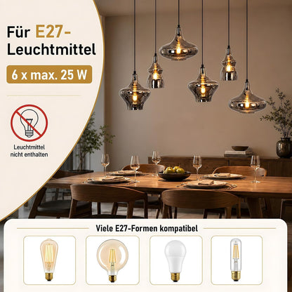 ZMH Hängelampe Esstisch Pendelleuchte Wohnzimmer 6 Flammig E27 Vintage