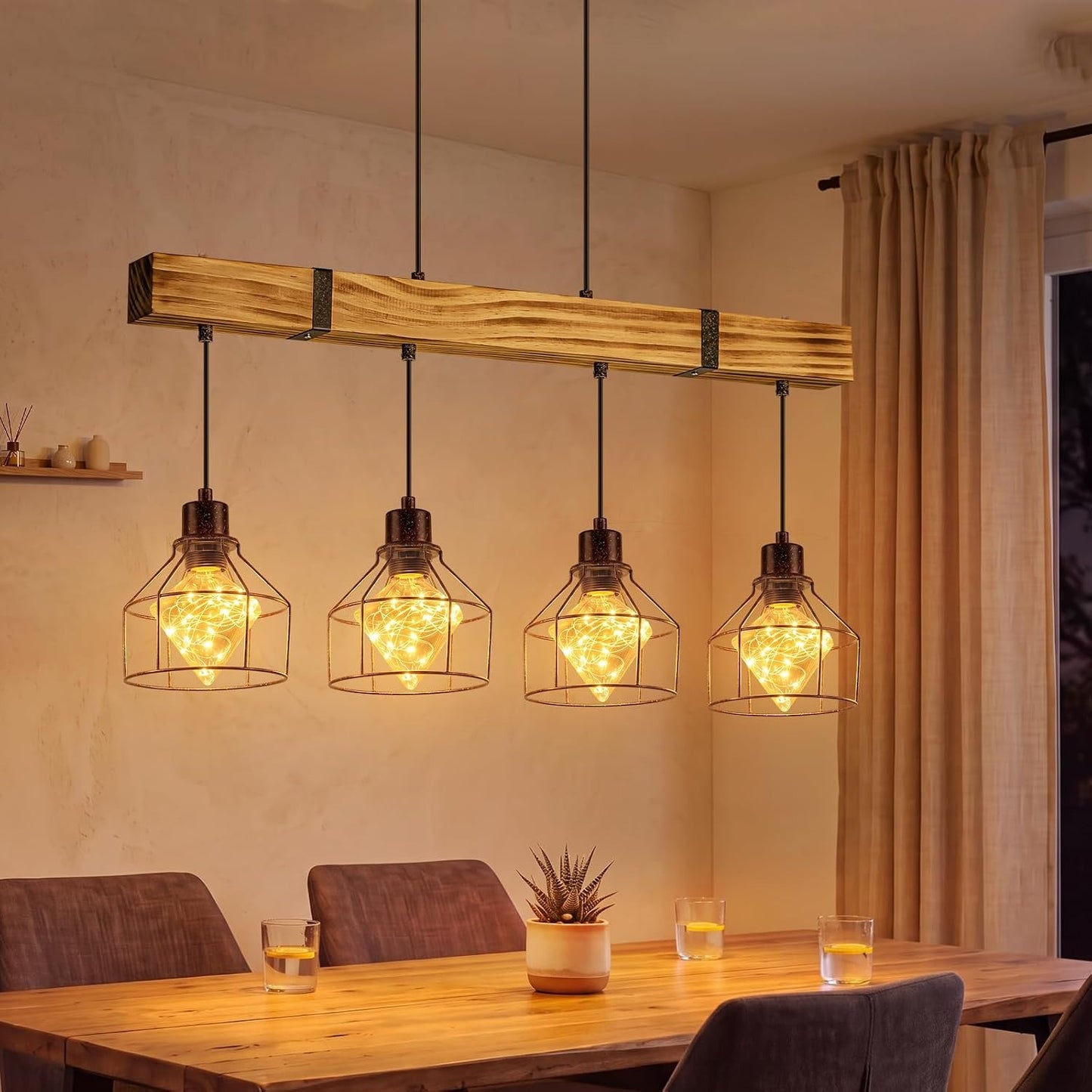 ZMH Vintage Pendelleuchte esstisch Hängelampe Holz Esstischlampe E27 Retro