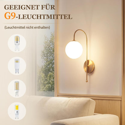 ZMH Wandleuchte Innen Wandlampe Schlafzimmer G9 Flurlampe Gold Glaskugel