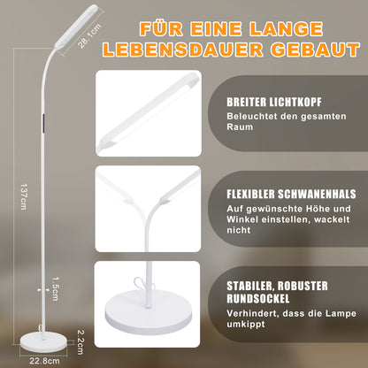 ZMH LED Stehlampe Dimmbar Standleuchte - Standleuchte 11W Wei? 3000K-6500K 5 Farbtemperaturen 5 Helligkeiten Drehbar Leselampe Touch Control 1H Timer Bodenlampe f¨¹r Wohnzimmer Kinderzimmer Sofa