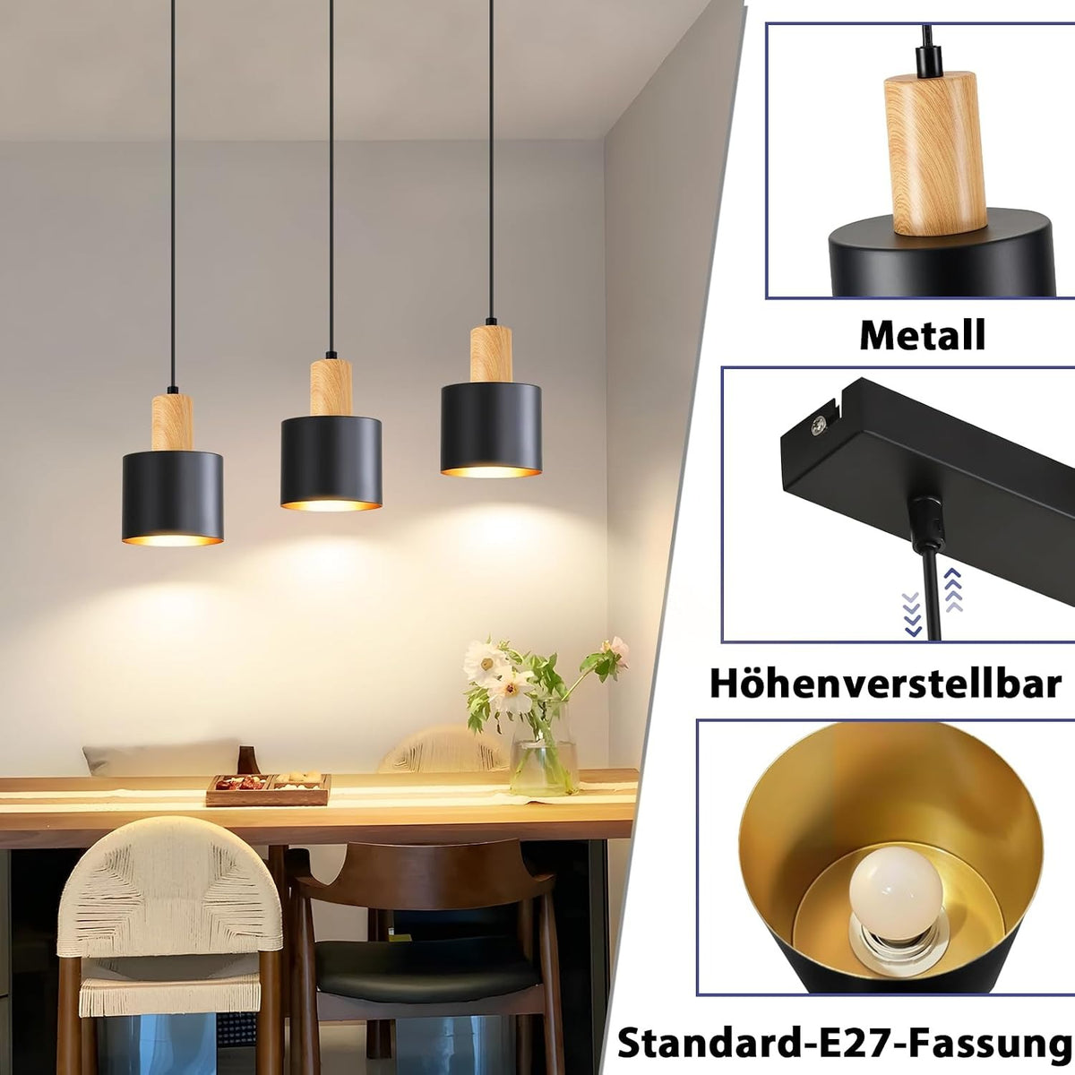 ZMH Pendelleuchte Esstisch E27 Hängelampe Vintage Küchenlampe