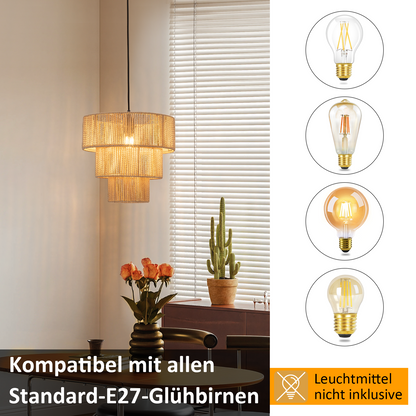 ZMH Hängelampe Esstisch Pendelleuchte Wohnzimmer: Rattan Boho Hängeleuchte Schlafzimmer Ø35cm Esstischlampe Hängend 1-flammig Esszimmerlampe E27 Pendellampe für Küche Flur Bar Resturant