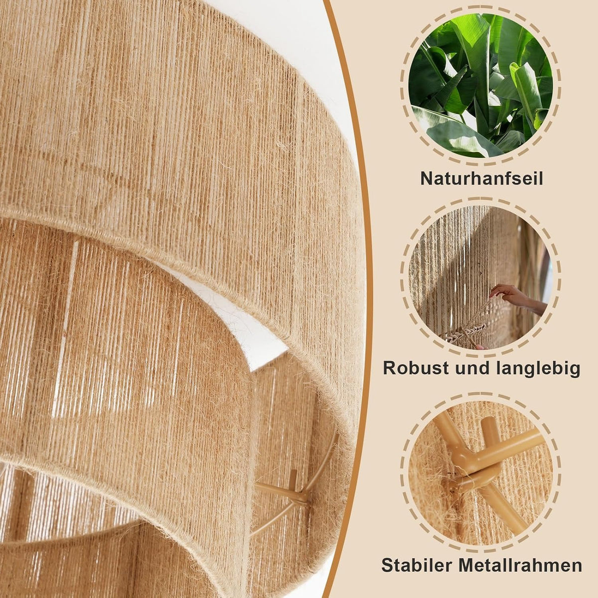 ZMH Deckenleuchte Boho Deckenlampe Schlafzimmer Ø40cm aus Juteschnur