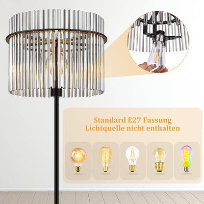 ZMH Stehlampe Schwarz Stehleuchte Glas Standleuchte Wohnzimmer E27