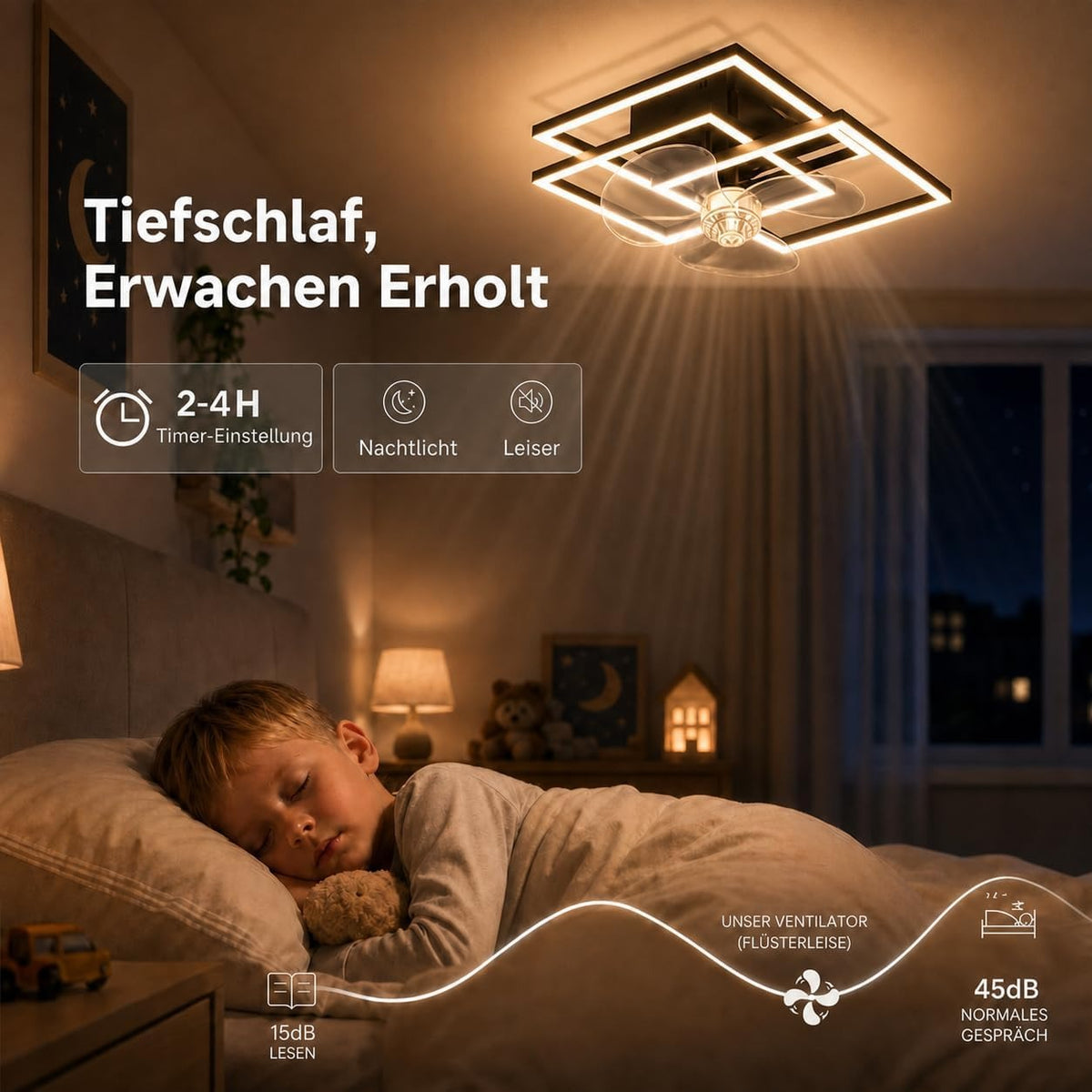 ZMH LED Deckenventilator mit Licht Modern Schwarz 29W Dimmbare