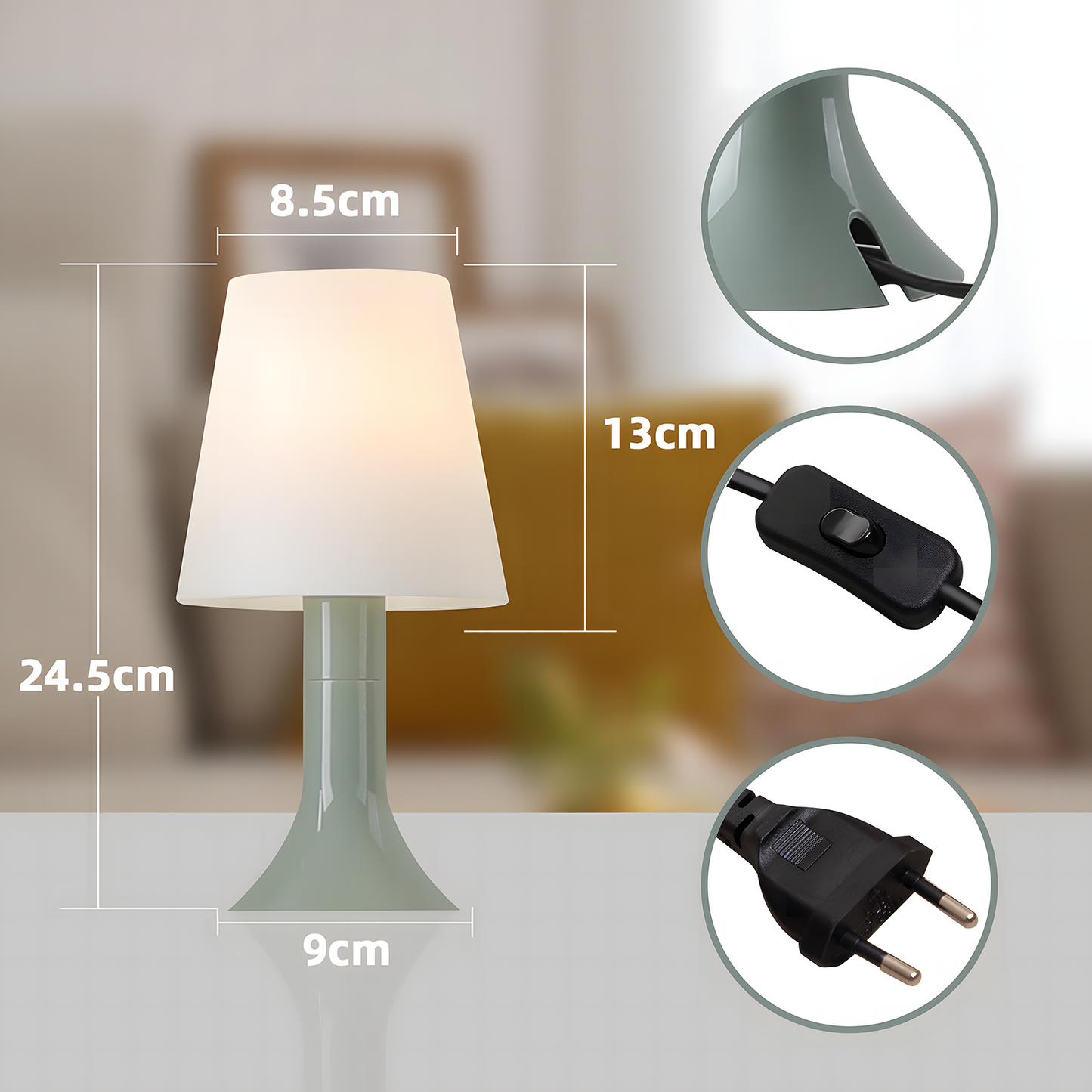 Nachttischlampe Wohnzimmer Tischleuchte mit Kabel - Tischlampe 2er Set Kleine Lampe Grün E14 Tischlampen Moderne Landhausstil für Esstisch Schlafzimmer - Ohne Leuchtmittel