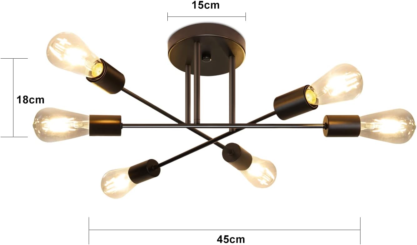 ZMH Deckenlampe Vintage Deckenleuchte Retro 6 Flammig Wohnzimmerlampe Industrie E27 Kronleuchter Schwarz Schlafzimmerlampe Industriellampe Esstischlampe Rustikal Stil (ohne Leuchtmittel) ZMH-Lichtstein