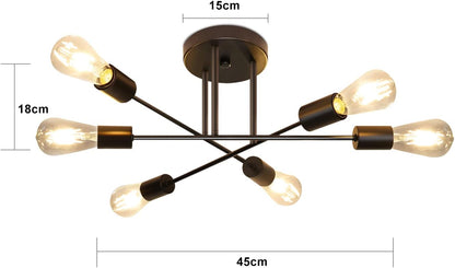 ZMH Deckenlampe Vintage Deckenleuchte Retro 6 Flammig Wohnzimmerlampe Industrie E27 Kronleuchter Schwarz Schlafzimmerlampe Industriellampe Esstischlampe Rustikal Stil (ohne Leuchtmittel) ZMH-Lichtstein