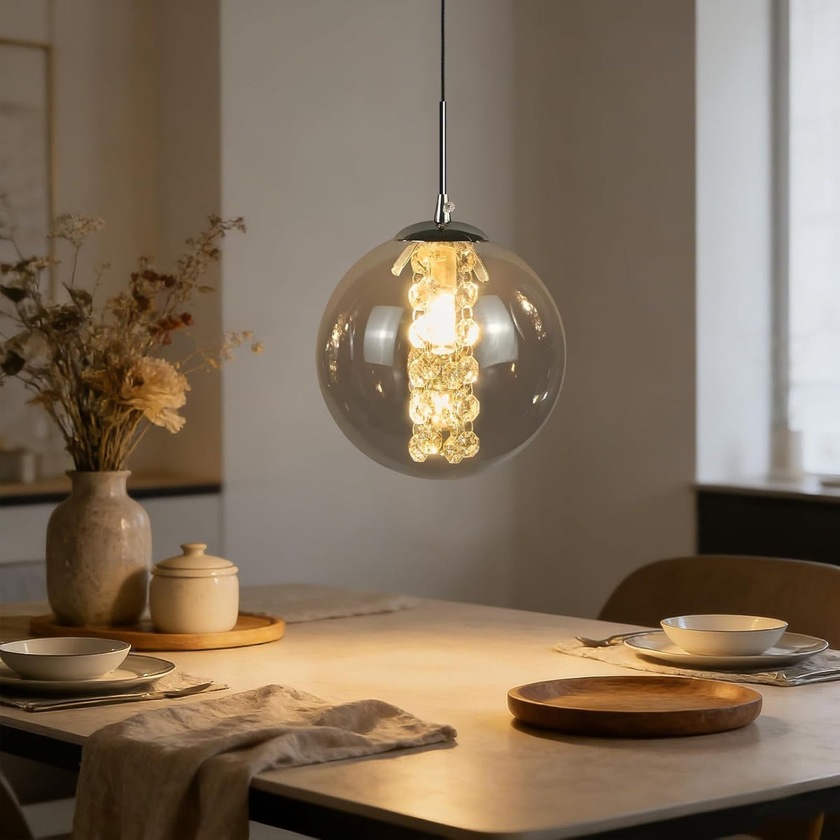 ZMH Pendelleuchte Glas Hängelampe Modern - 1 Flammig Bernstein