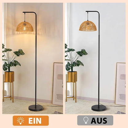 ZMH Stehlampe Rattan Stehleuchte Boho Standlampe 1 Flammig